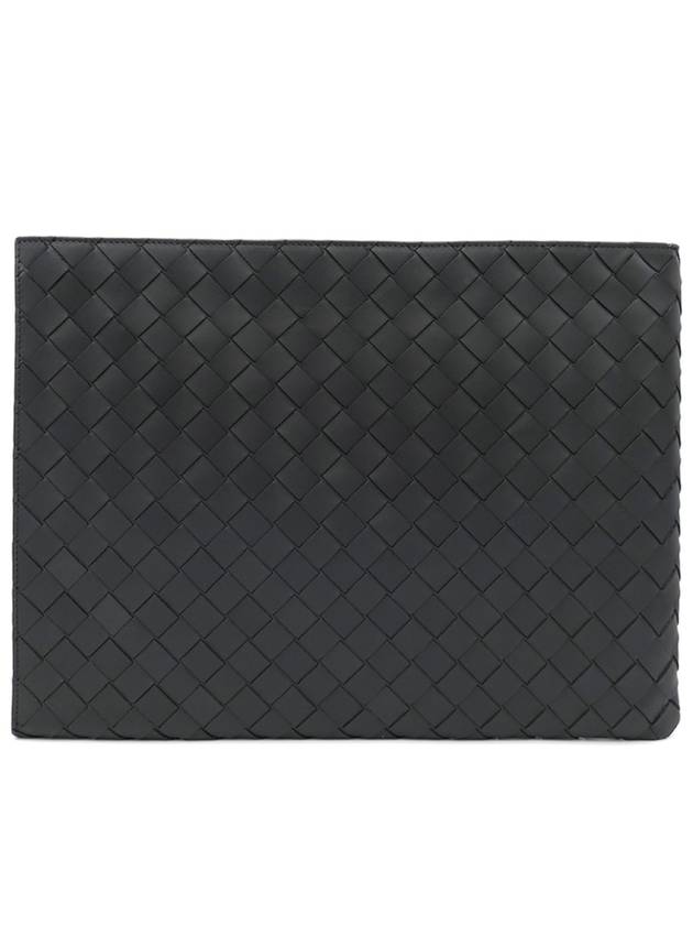 Intrecciato Half-Zip Clutch Bag Black - BOTTEGA VENETA - BALAAN 5