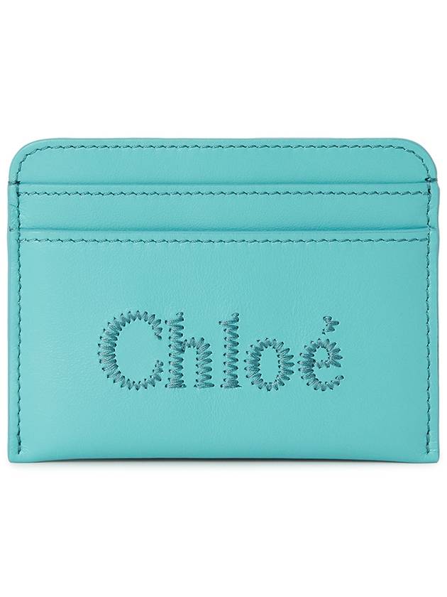 Sense Embroidered Logo Calfskin Card Wallet Light Blue - CHLOE - BALAAN 2