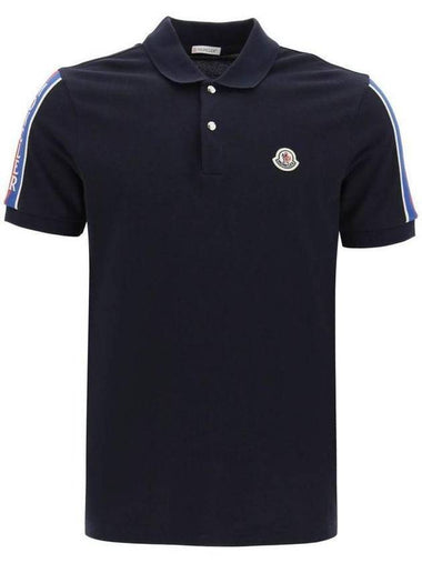 Stripe Trimming Logo Short Sleeve Polo Shirt Navy - MONCLER - BALAAN 1