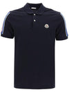 Stripe Trimming Logo Short Sleeve Polo Shirt Navy - MONCLER - BALAAN 1