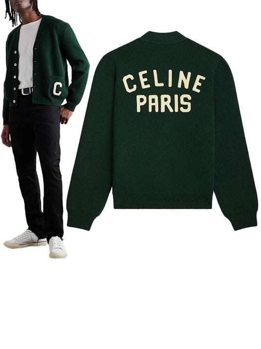 Paris Logo Patch Wool Cardigan Forest - CELINE - BALAAN 2