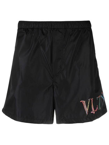 Graffiti VLTN Logo Swim Shorts Black - VALENTINO - BALAAN 1