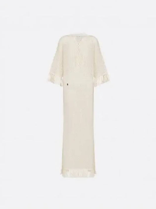 Dioriviera Fringed Caftan Cotton Knit Long Dress Ecru - DIOR - BALAAN 2