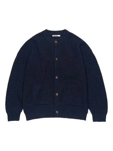 Oversized Wool Knit Cardigan Navy - EXCONTAINER - BALAAN 1