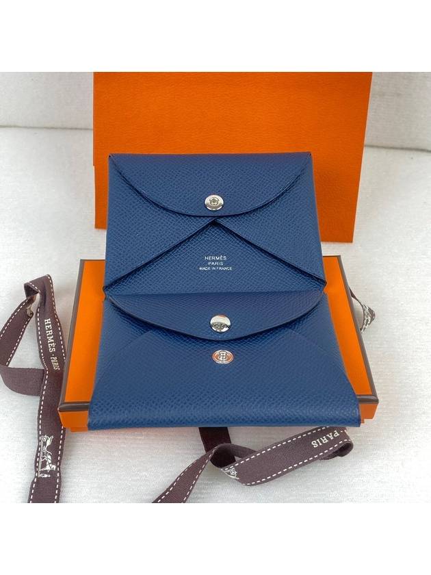 Calvi Duo Card Wallet Prussian Blue H083035CK7P - HERMES - BALAAN 3