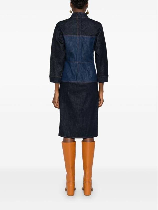 Two Tone Denim Midi Dress Blue - FENDI - BALAAN 4