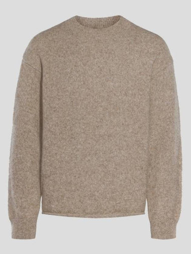 Le Pull Logo Crew Neck Alpaca Wool Knit Top Beige - JACQUEMUS - BALAAN 1