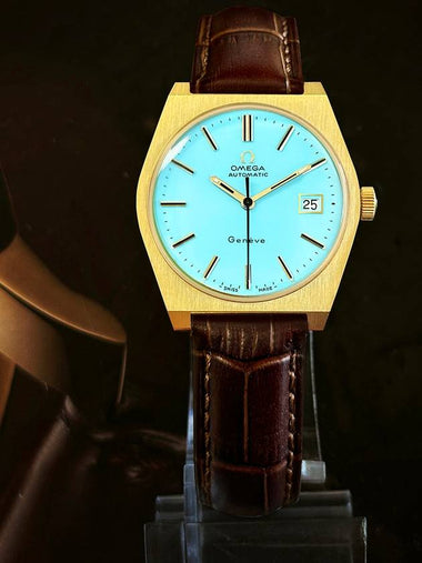 Gen ve 18K GP Cal 1481 Rare Sky Blue Men s Leather Watch - OMEGA - BALAAN 1