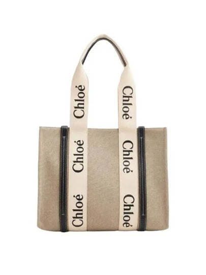 Woody Canvas Medium Tote Bag White Navy - CHLOE - BALAAN 2