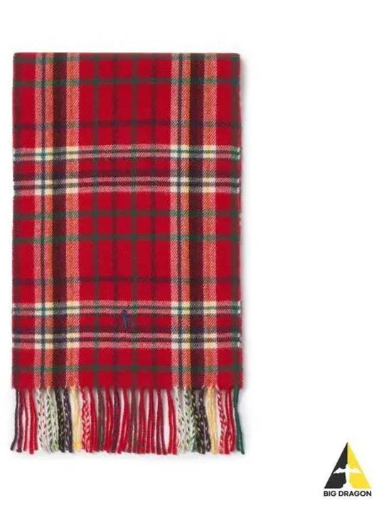 Plaid Fringe Wool Scarf Red - POLO RALPH LAUREN - BALAAN 1