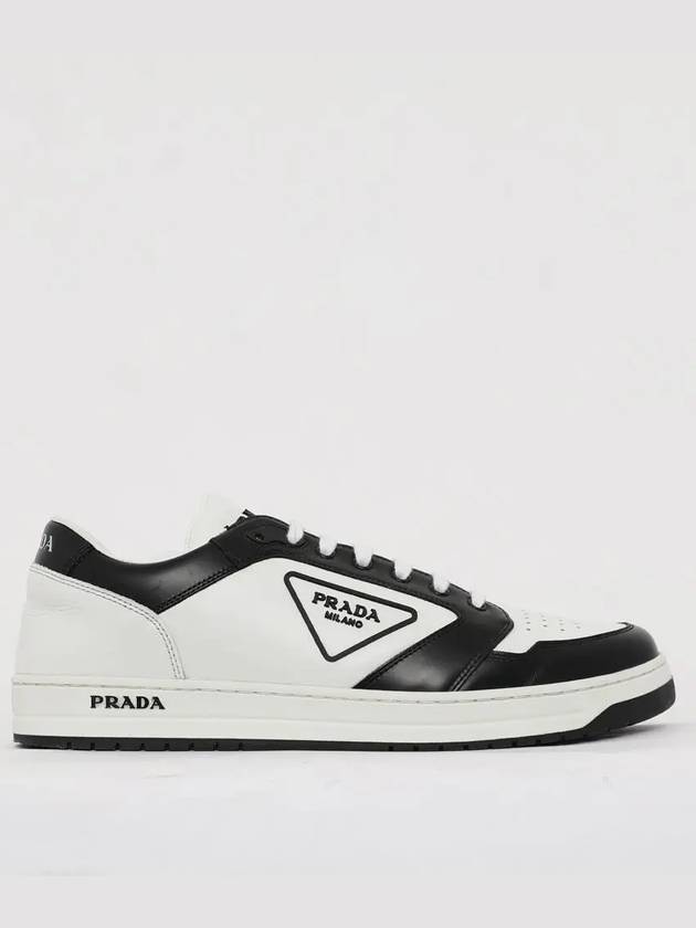 District Triangle Logo Leather Low Top Sneakers White Black - PRADA - BALAAN 2