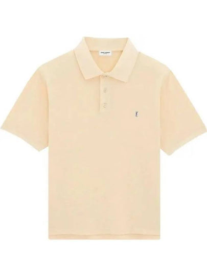 Men's Cassandre Cotton Polo Shirt Beige - SAINT LAURENT - BALAAN 2