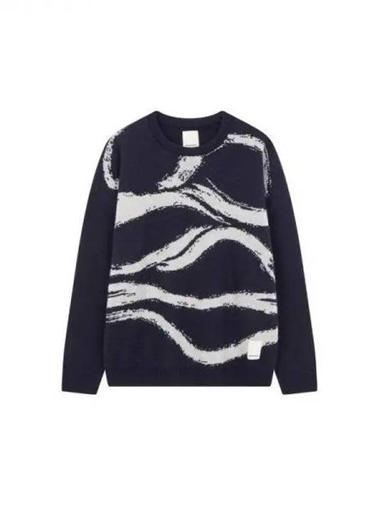 Women s Jacquard Wool Drop Shoulder Knit Navy 270129 - EMPORIO ARMANI - BALAAN 1