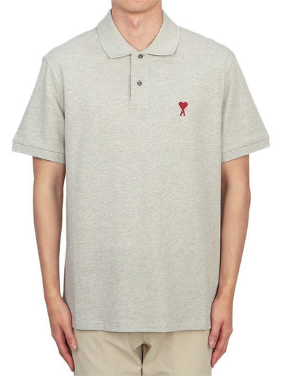 Men's Heart Logo Polo Shirt Grey - AMI - BALAAN 2