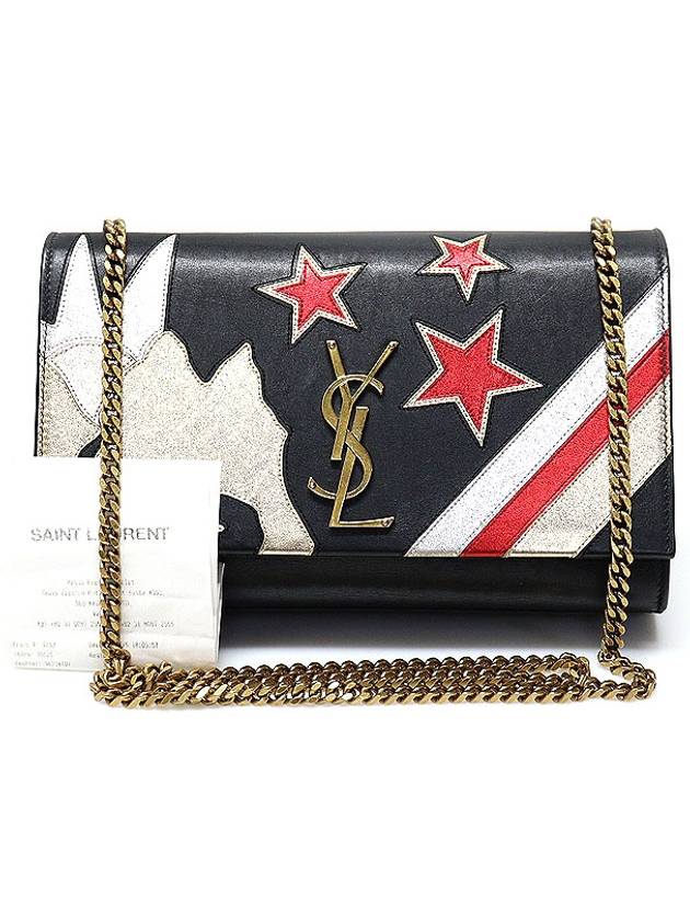 Saint Laurent 364051 Black Calfskin Gold Chain Rockstar Patchwork Kate Small Shoulder Bag - SAINT LAURENT - BALAAN 2