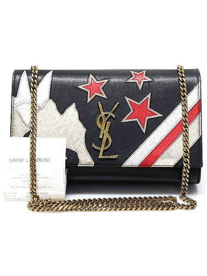 Saint Laurent 364051 Black Calfskin Gold Chain Rockstar Patchwork Kate Small Shoulder Bag - SAINT LAURENT - BALAAN 2