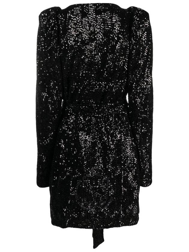 Rotate Ladies Black Sequinned-Tulle Wrap Minidress, Brand Size 34 (US Size 0) - ROTATE - BALAAN 2