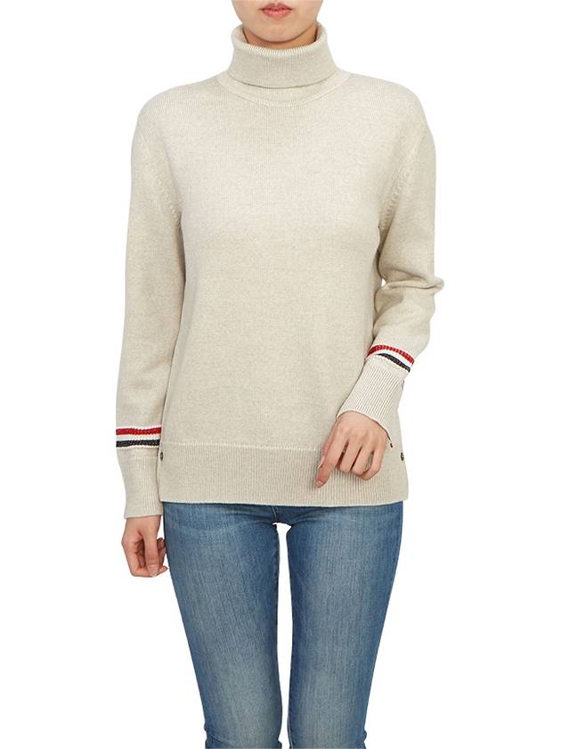 Women's Jersey Stitch Wool Turtleneck Beige - THOM BROWNE - BALAAN 5