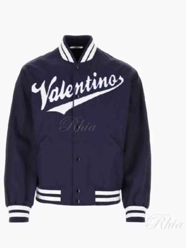 Embroidered Logo Cotton Bomber Jacket Blue - VALENTINO - BALAAN 2