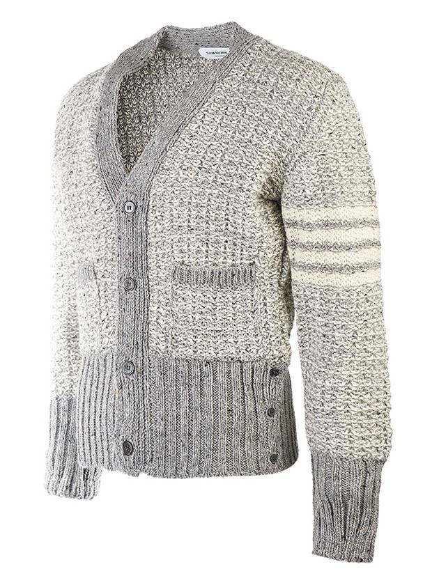 Mohair Tweed 4-Bar Classic V-neck Cardigan Light Grey - THOM BROWNE - BALAAN 3