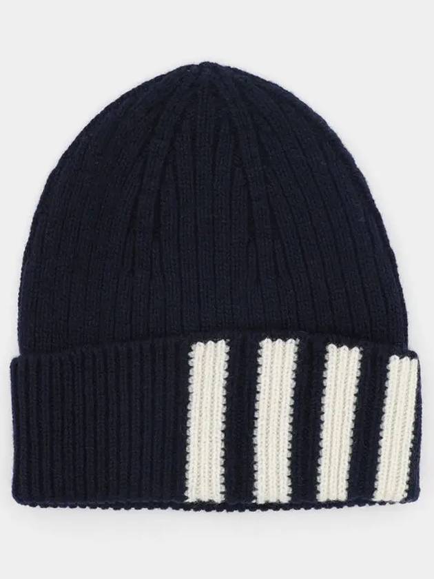 4 Bar Stripe Cashmere Beanie Navy - THOM BROWNE - BALAAN 3