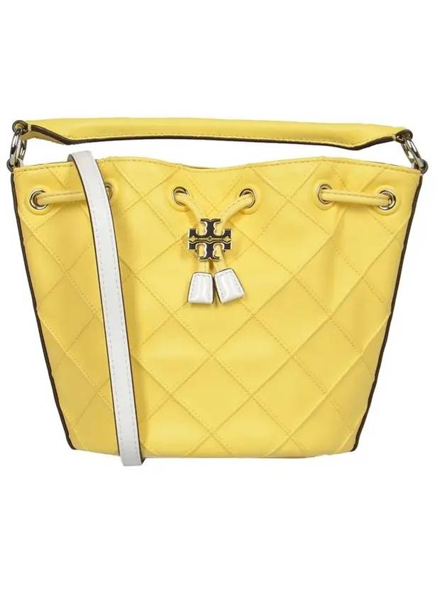 Small Fleming Soft Patent Border Bucket Bag Yellow - TORY BURCH - BALAAN.