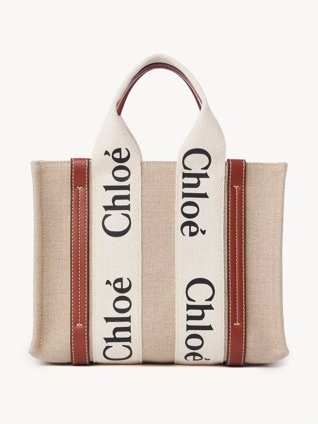 Woody Small Canvas Tote Bag White Brown Beige - CHLOE - BALAAN 3