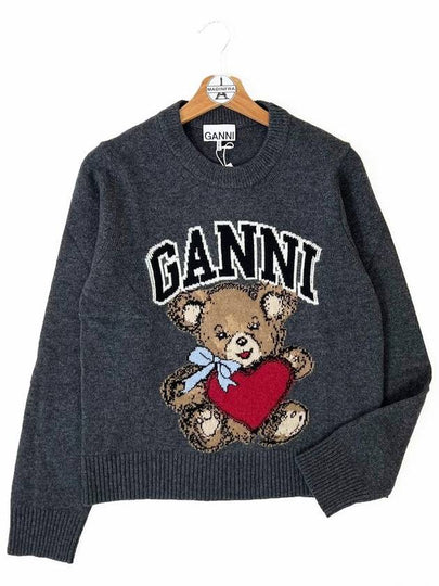 Graphic Bear Knit Top Grey - GANNI - BALAAN 2