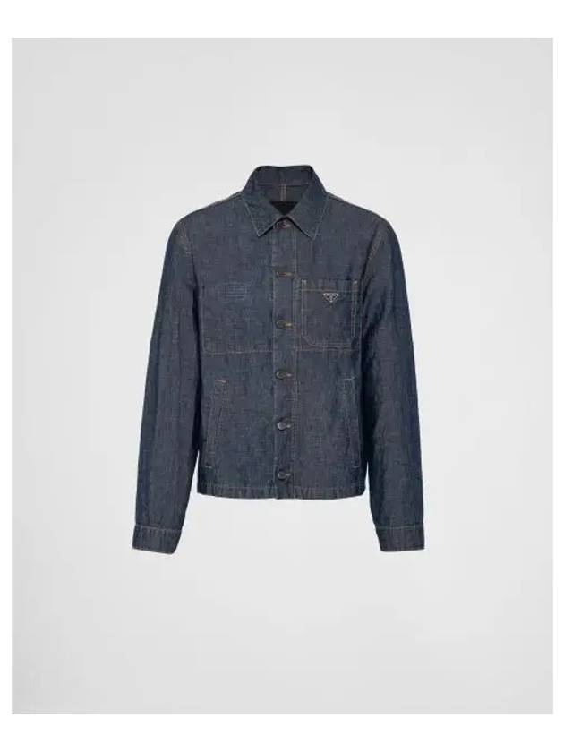 Triangle Logo Chambray Shirt Jacket Navy - PRADA - BALAAN 2