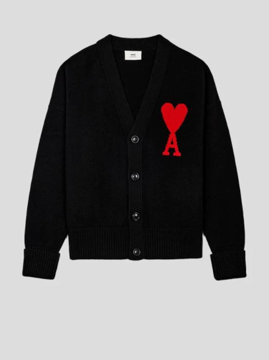 Big Heart Logo Wool Cardigan Black - AMI - BALAAN 2