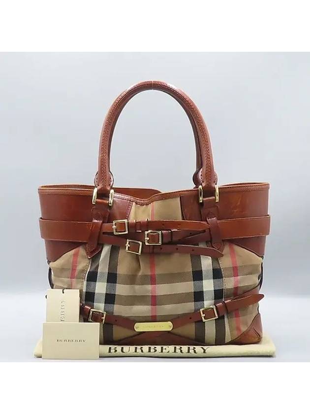 3763830 Brown leather house check belt tote bag - BURBERRY - BALAAN 1