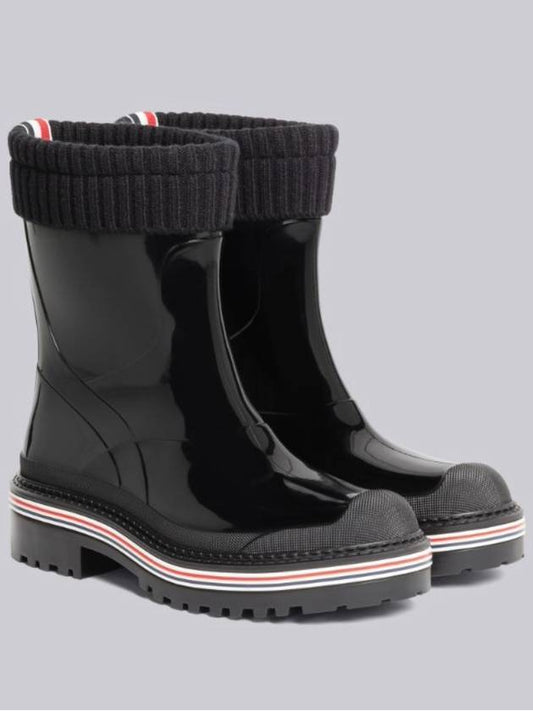 Molded Rubber Mid Calf Rain Boots Short Black FFB146A - THOM BROWNE - BALAAN 1