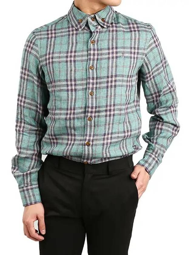 Khaki Check Linen Shirt S25DL0456 - VIVIENNE WESTWOOD - BALAAN 3