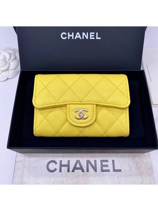 Classic Gold Hardware Grained Calfskin Card Wallet Yellow - CHANEL - BALAAN 3