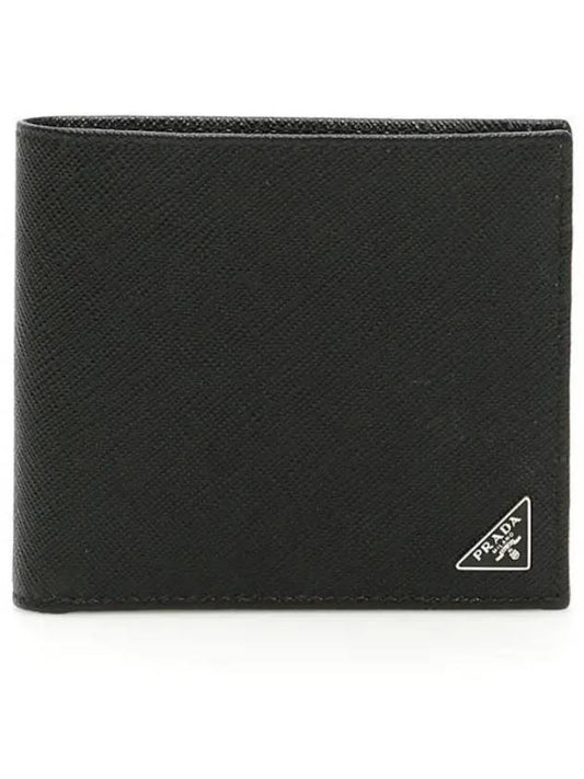 Triangle Logo Saffiano Half Wallet Black - PRADA - BALAAN 2