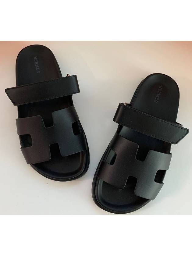 Chypre Leather Sandals Black - HERMES - BALAAN 3