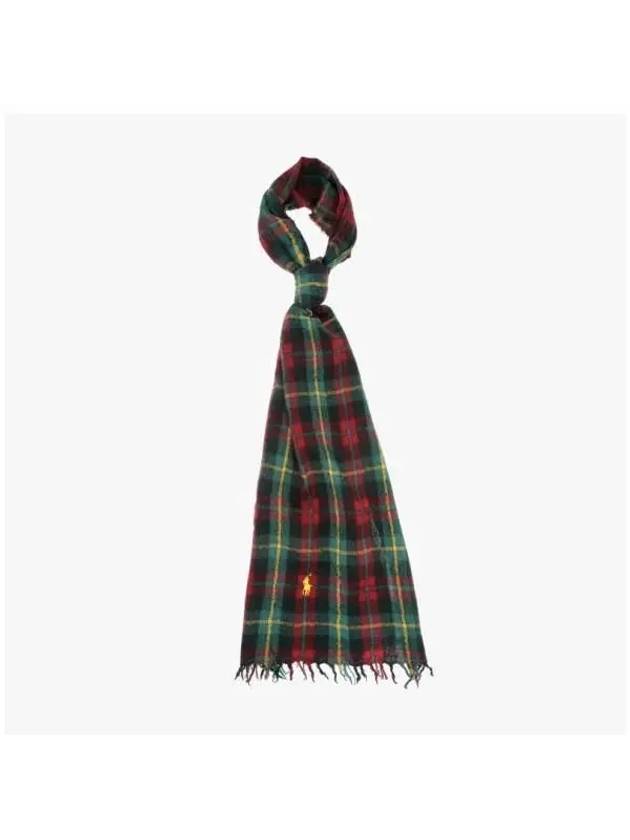 PC1370 611 Pony Outdoor Crinkle Plaid Check Fringe Muffler - POLO RALPH LAUREN - BALAAN 5