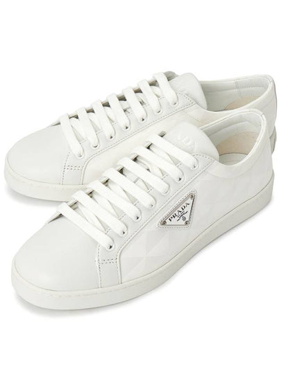 Triangle Logo Leather Re-Nylon Low Top Sneakers White - PRADA - BALAAN 2