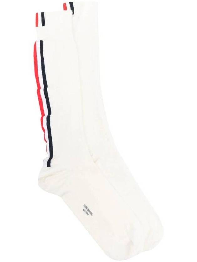 Ribbed Merino Striped Knee-High Socks White - THOM BROWNE - BALAAN 1