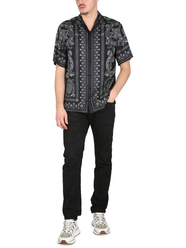 Men's Barocco Silhouette Silk Short Sleeve Shirt Black - VERSACE - BALAAN 3