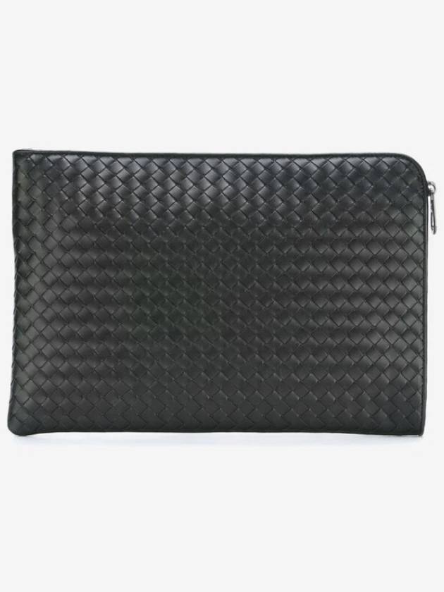 Intrecciato Weaving Zipper Clutch Bag Black - BOTTEGA VENETA - BALAAN 2