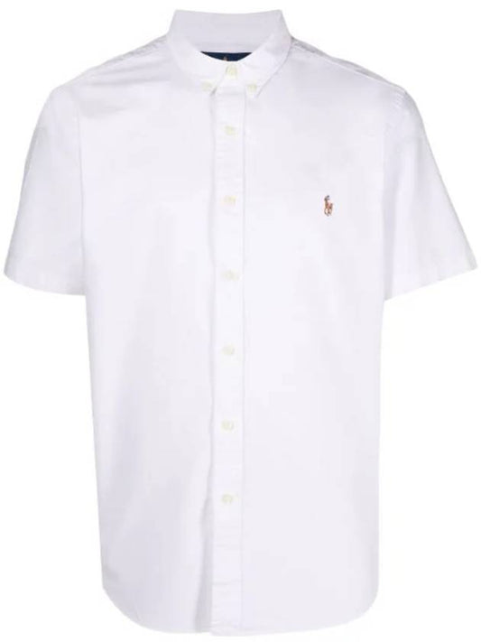 Embroidered Logo Oxford Short Sleeve Shirt White - POLO RALPH LAUREN - BALAAN 1