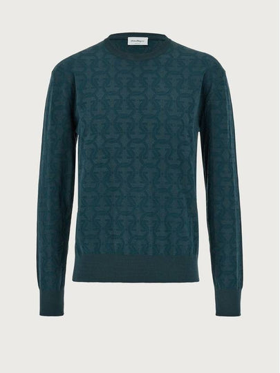 Jacquard Gancini Knit Top Blue - SALVATORE FERRAGAMO - BALAAN 2