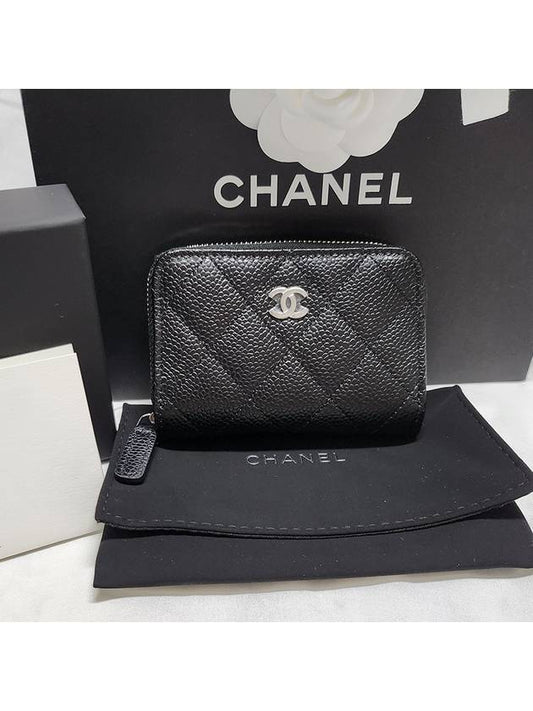 Classic Zipped Coin Purse Grained Calfskin Silver Black - CHANEL - BALAAN 2