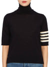 Fine Merino 4 Bar Relaxed Short Sleeve Turtleneck Navy - THOM BROWNE - BALAAN 2