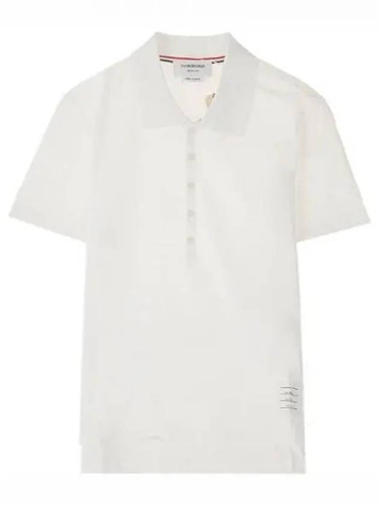 Side Slit Three Stripe Tab Short Sleeve Polo Shirt White - THOM BROWNE - BALAAN 2