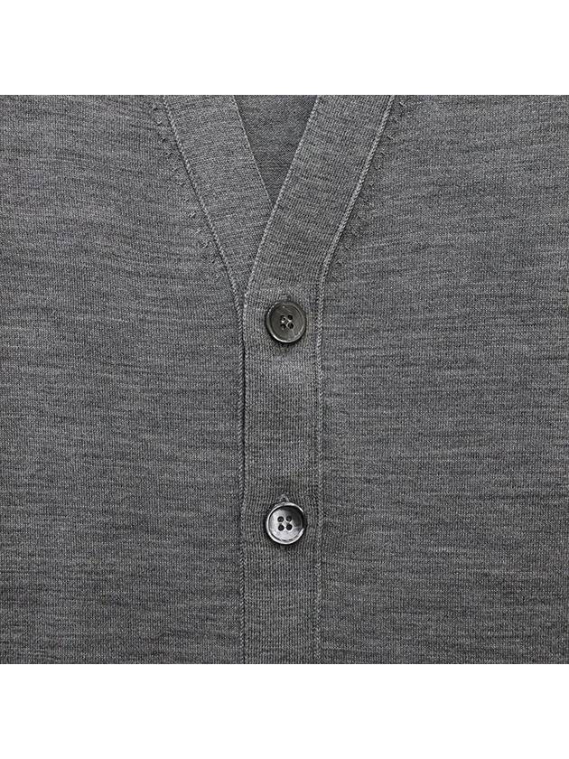 Men's Jersey Stitch V-Neck Cardigan Light Grey - THOM BROWNE - BALAAN 4