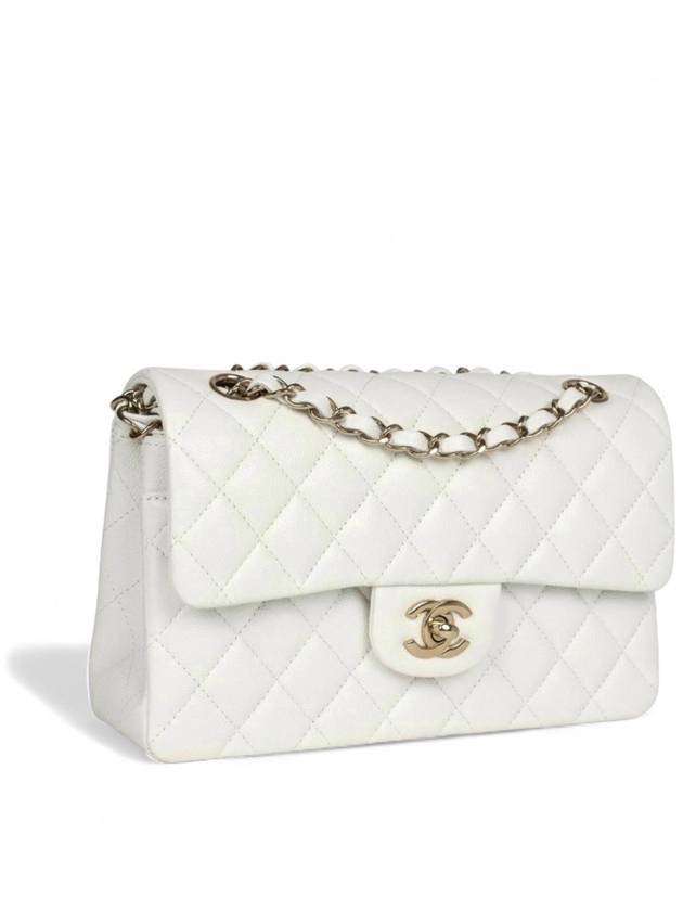 Classic Caviar Small Flap Bag White Champagne Gold Shoulder Gift Plated - CHANEL - BALAAN 2