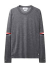 Merino Striped Crew Neck Knit Top Grey - THOM BROWNE - BALAAN 2