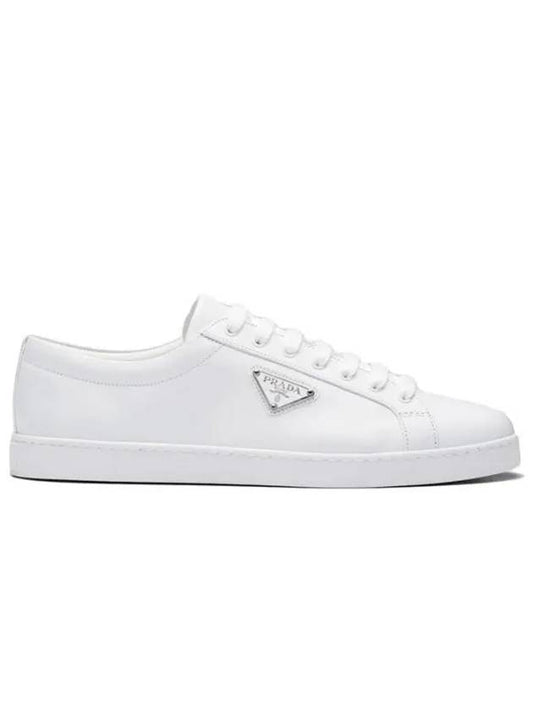 Brushed Leather Low Top Sneakers White - PRADA - BALAAN 2